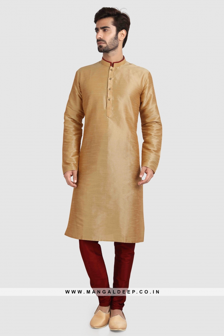 Art Silk Plain Kurta Pyjama Set with Chudidar Bottom