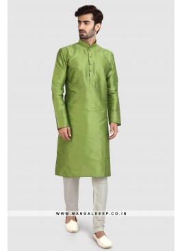 Art Silk Plain Kurta Pyjama Set with Chudidar Bottom