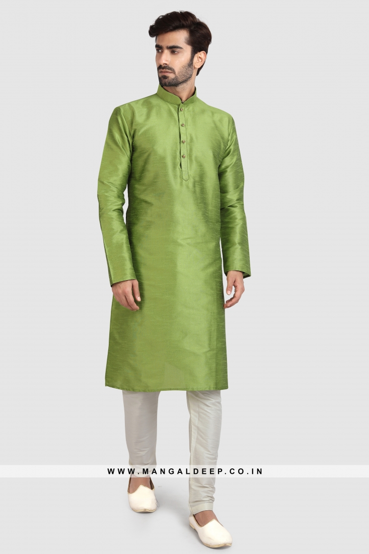 Art Silk Plain Kurta Pyjama Set with Chudidar Bottom