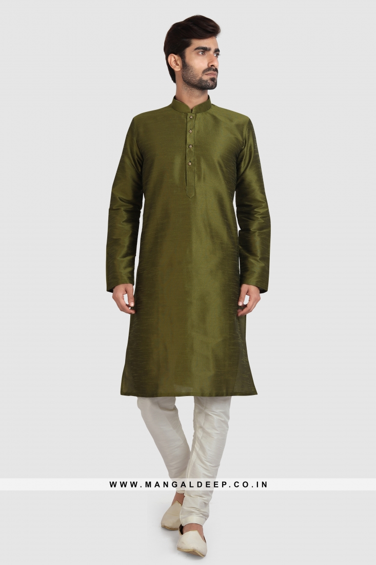 Art Silk Plain Kurta Pyjama Set with Chudidar Bottom