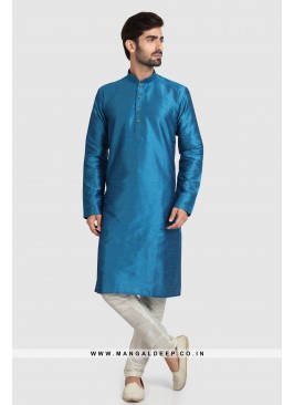 Art Silk Plain Kurta Pyjama Set with Chudidar Bottom