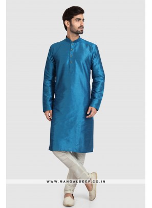 Art Silk Plain Kurta Pyjama Set with Chudidar Bottom