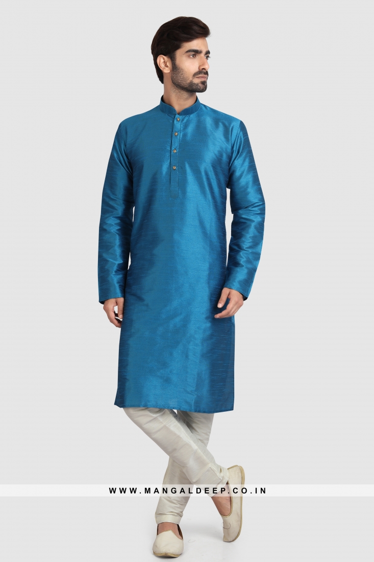 Art Silk Plain Kurta Pyjama Set with Chudidar Bottom