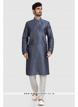 Art Silk Plain Kurta Pyjama Set with Chudidar Bottom