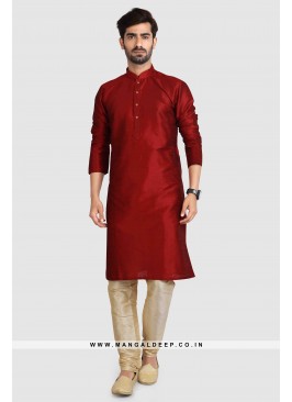 Art Silk Plain Kurta Pyjama Set with Chudidar Bottom