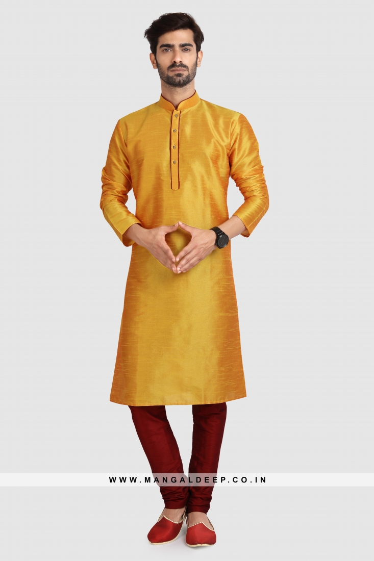 Art Silk Two Shade Plain Kurta Pyjama Set with Chudidar Bottom