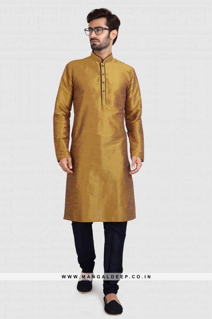 Art Silk Two Shade Plain Kurta Pyjama Set with Chudidar Bottom