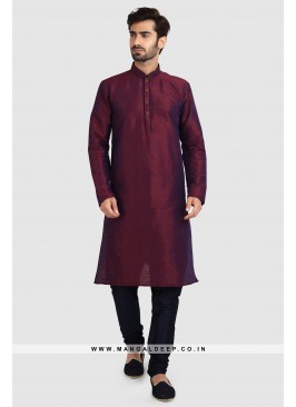 Art Silk Two Shade Plain Kurta Pyjama Set with Chudidar Bottom