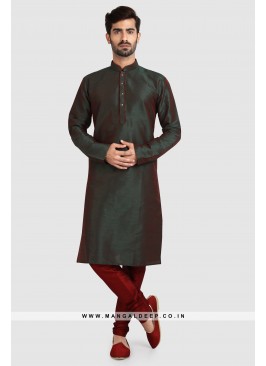 Art Silk Two Shade Plain Kurta Pyjama Set with Chudidar Bottom