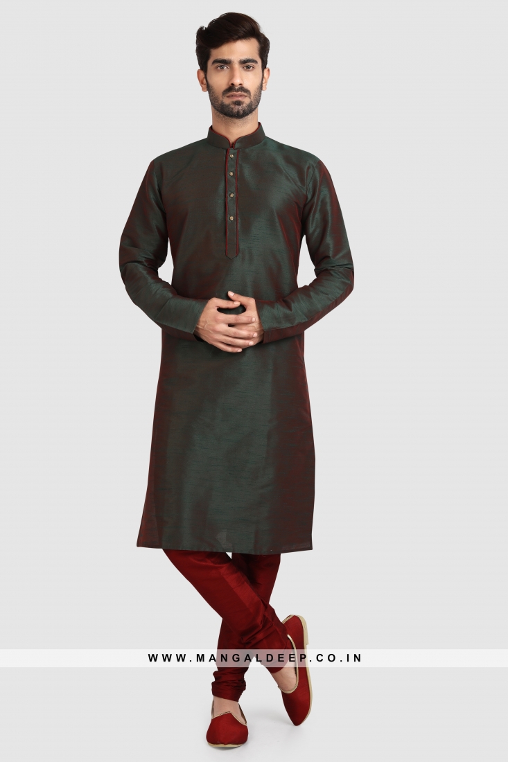 Art Silk Two Shade Plain Kurta Pyjama Set with Chudidar Bottom