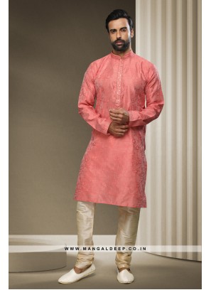 Jacquard Silk Brocade Kurta Pyjama with Mirror, Pintux, and Embroidery Work