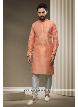 Jacquard Silk Brocade Kurta Pyjama with Mirror, Pi