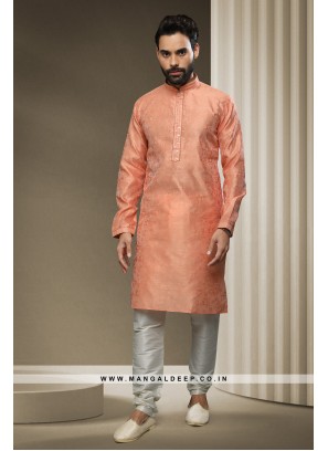 Jacquard Silk Brocade Kurta Pyjama with Mirror, Pintux, and Embroidery Work