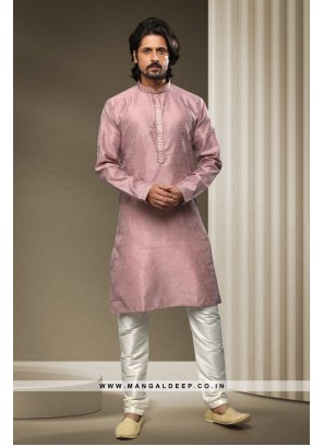 Jacquard Silk Brocade Kurta Pyjama with Mirror, Pintux, and Embroidery Work