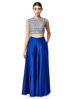 Art Silk Plain Trendy Lehenga Choli in Navy Blue