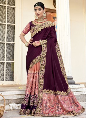 Art Silk Purple Embroidered Saree