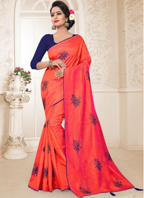 Art Silk Red Embroidered Traditional Designer Saree