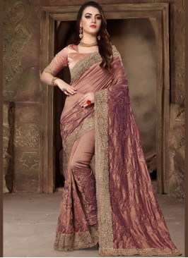 Art Silk Resham Peach Classic Designer Saree