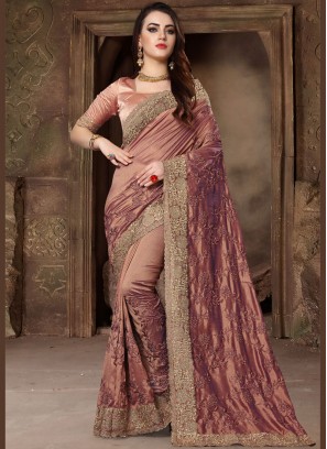 Art Silk Resham Peach Classic Designer Saree