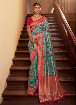 Art Silk Weaving Sea Green Trendy Saree