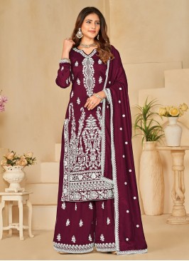 Art Silk Wine Palazzo Salwar Kameez