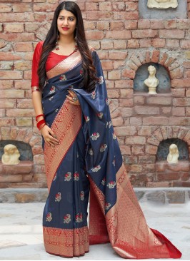 Art Silk Woven Traditional Designer Saree in Blue