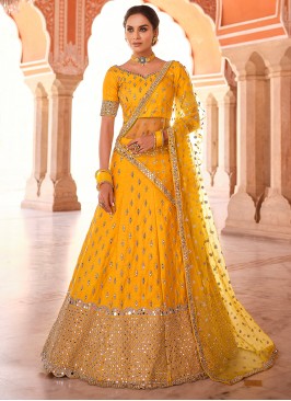 Art Silk Zari Mustard Lehenga Choli