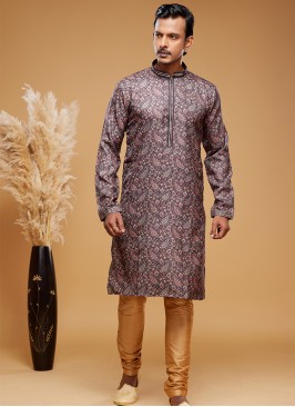 Artisanal Elegance: Digital Print Straight Kurta with Chikoo Churidar Ensemble.