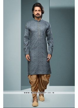 Artisanal Fusion Kurta Pyjama - Contemporary Print, Embellished with Mirror & Embroidery