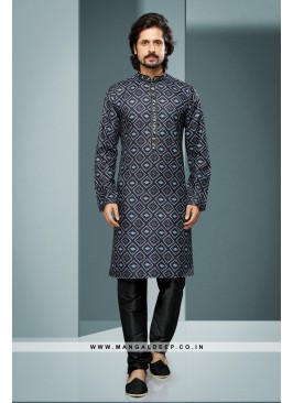 Artisanal Fusion Kurta Pyjama - Contemporary Print, Embellished with Mirror & Embroidery