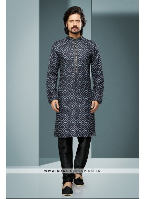 Artisanal Fusion Kurta Pyjama - Contemporary Print, Embellished with Mirror & Embroidery