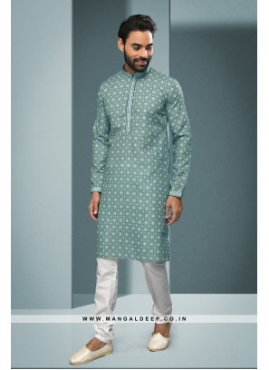 Artisanal Fusion Kurta Pyjama - Contemporary Print, Embellished with Mirror & Embroidery