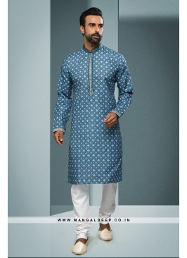 Artisanal Fusion Kurta Pyjama - Contemporary Print, Embellished with Mirror & Embroidery