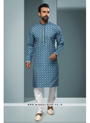 Artisanal Fusion Kurta Pyjama - Contemporary Print, Embellished with Mirror & Embroidery