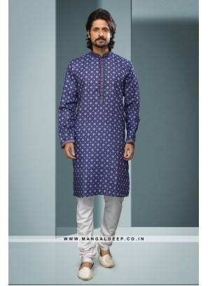 Artisanal Fusion Kurta Pyjama - Contemporary Print, Embellished with Mirror & Embroidery