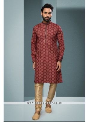 Artisanal Fusion Kurta Pyjama - Contemporary Print, Embellished with Mirror & Embroidery