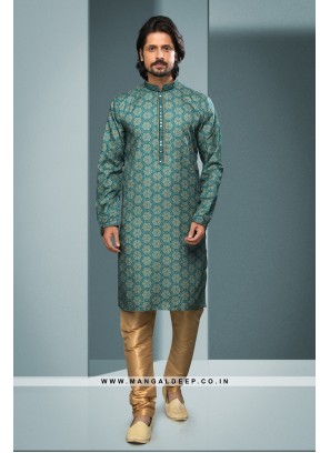 Artisanal Fusion Kurta Pyjama - Contemporary Print, Embellished with Mirror & Embroidery