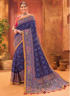 Artistic Blue Reception Trendy Saree