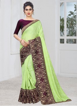 Artistic Embroidered Silk Green Silk Saree