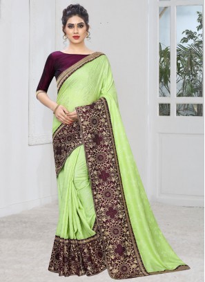 Artistic Embroidered Silk Green Silk Saree