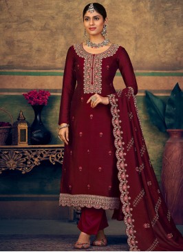 Artistic Maroon Long Length Salwar Suit