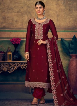 Artistic Maroon Long Length Salwar Suit