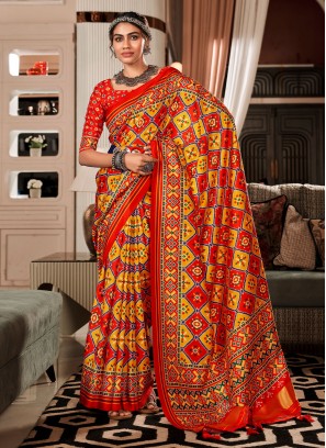 Artistic Patola Print Patola Silk  Multi Colour Traditional Saree