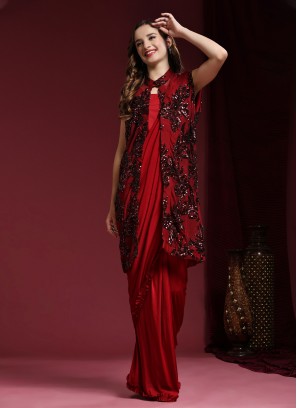 Artistic Red Imported Trendy Saree