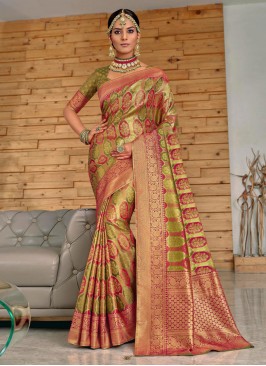 Aspiring Banarasi Silk Multi Colour Trendy Saree