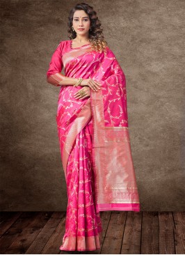 Aspiring Jacquard Silk Pink Traditional Designer Saree