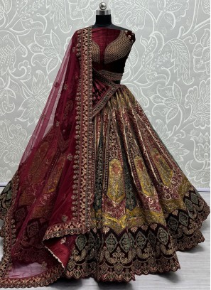 Aspiring Mustard Embroidered Trendy Lehenga Choli