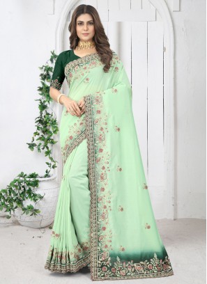 Aspiring Sequins Silk Green Trendy Saree