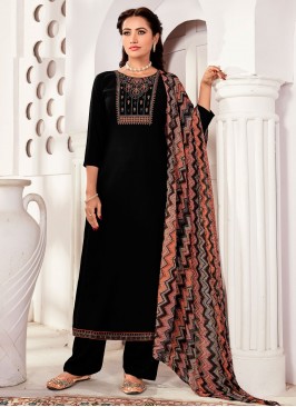 Aspiring Swarovski Black Rayon Straight Salwar Suit