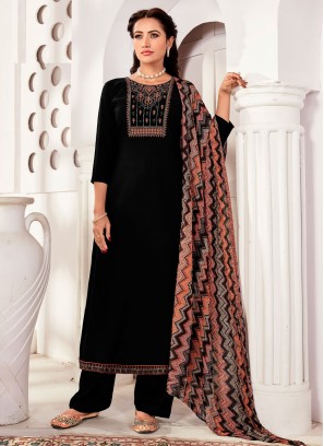 Aspiring Swarovski Black Rayon Straight Salwar Suit